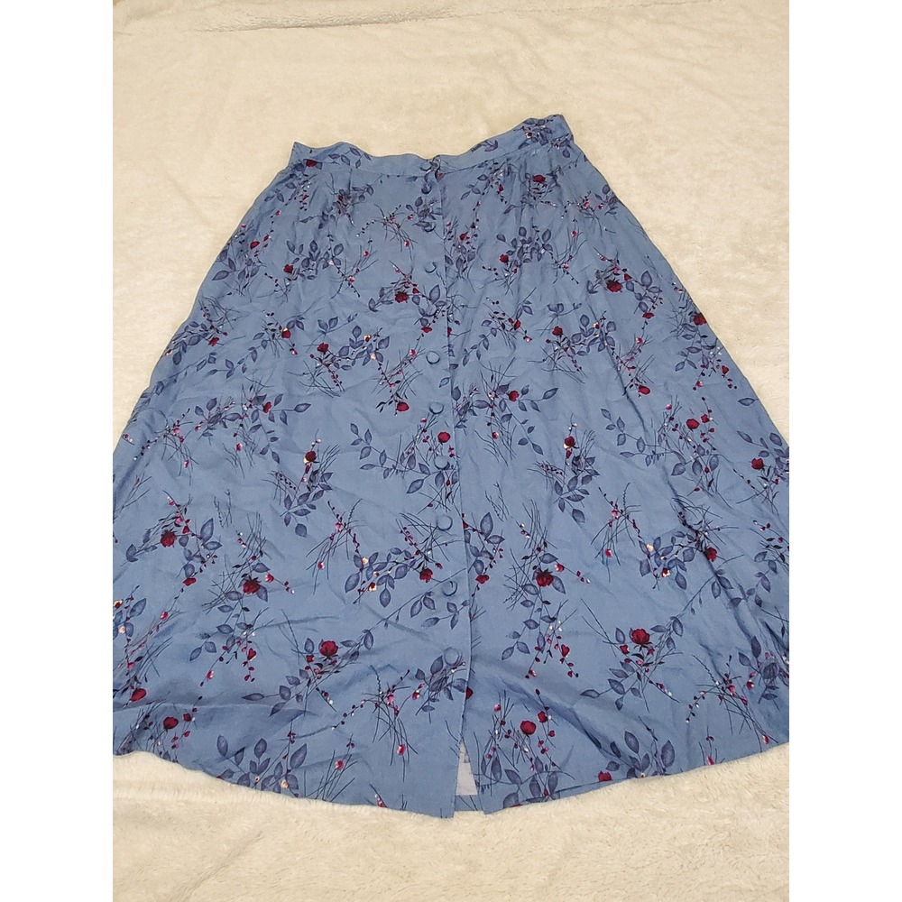 Vintage Sag Harbor Light Blue Floral Button Midi Skirt 1X Feminine Cottage Retro